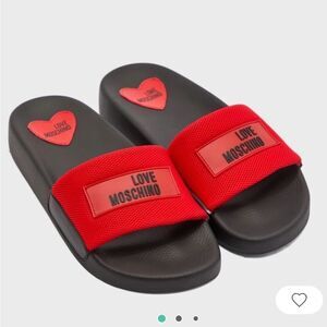 Love Moschino Women's Red mesh fabric Slip On Open Back Slipper Slider S…